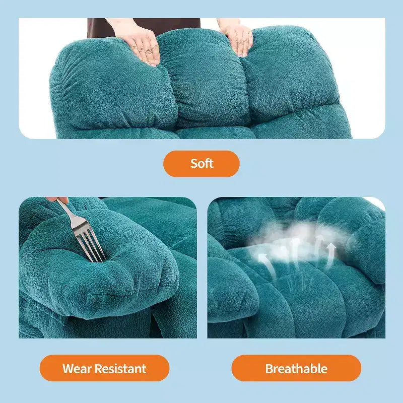 Fauteuil inclinable manuel, fauteuil inclinable ergonomique en tissu respirant avec poches latérales, canapé individuel, adapté au salon et à la chambre à coucher