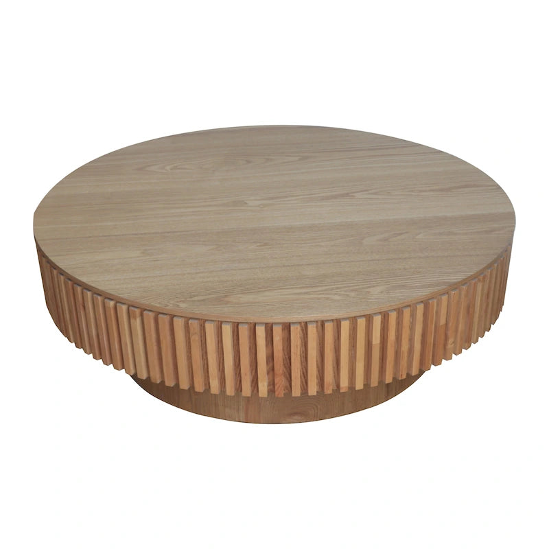 Table basse/de salon ronde moderne plaquée en bois massif avec rangement