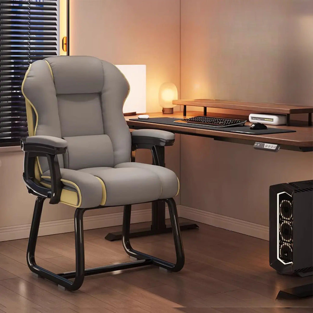 Fauteuil de direction ergonomique en cuir jaune à dossier haut