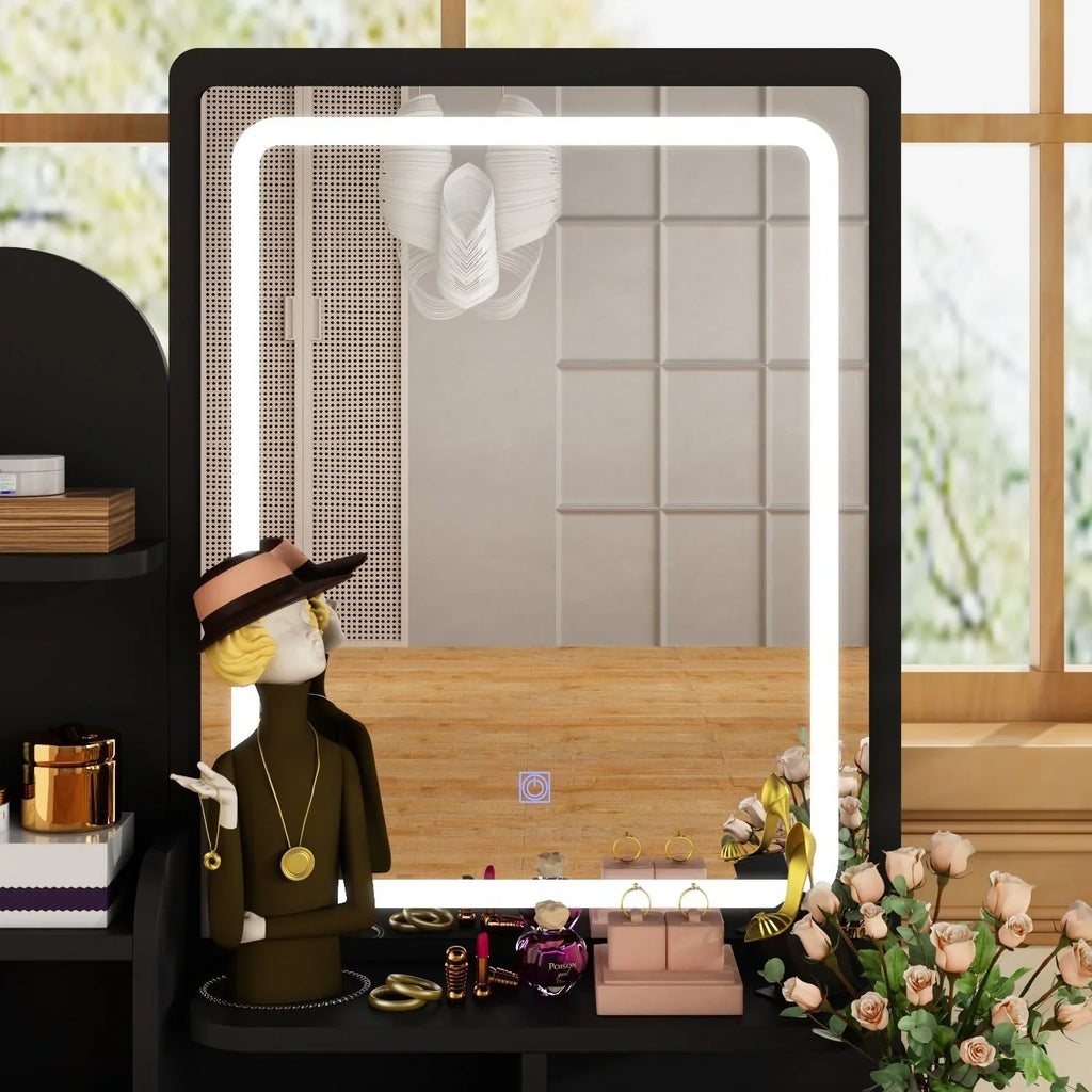 Coiffeuse avec miroir LED intégré et tabouret