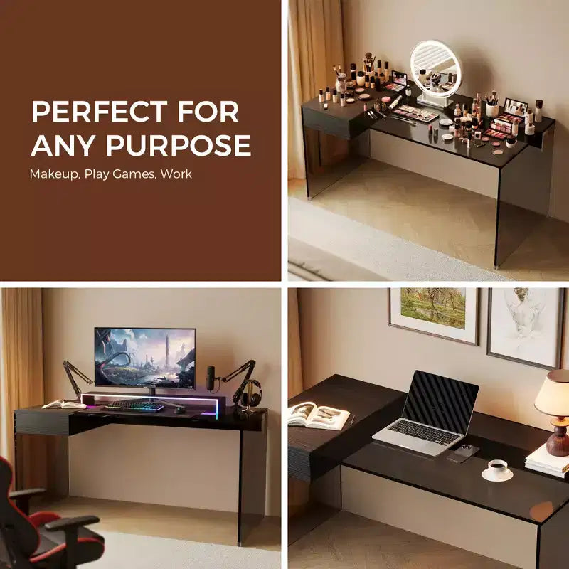 Bureau en verre trempé Luck Live Modern de 53,14 pouces