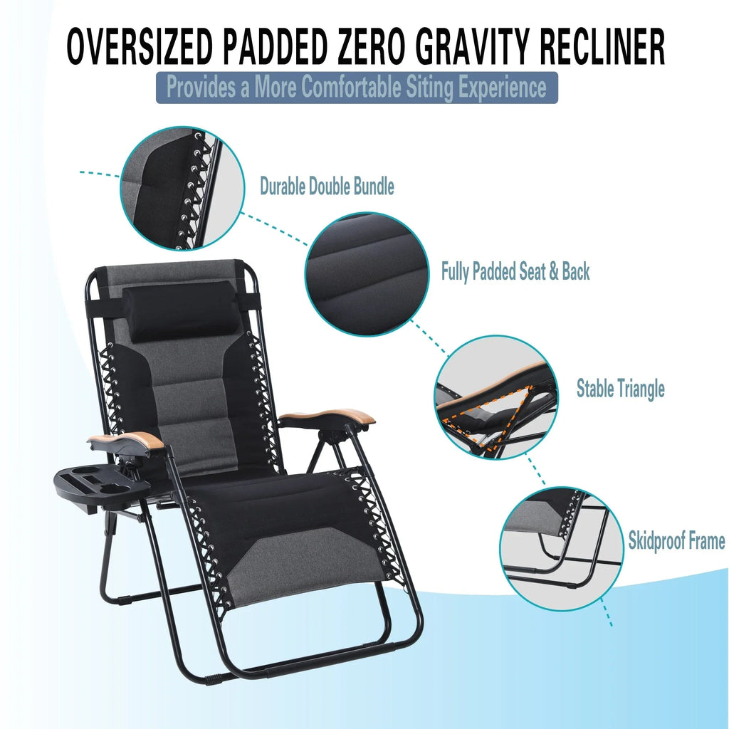 Fauteuil de relaxation zéro gravité XL surdimensionné rembourré avec accoudoirs plus larges et porte-gobelet réglable - N/A