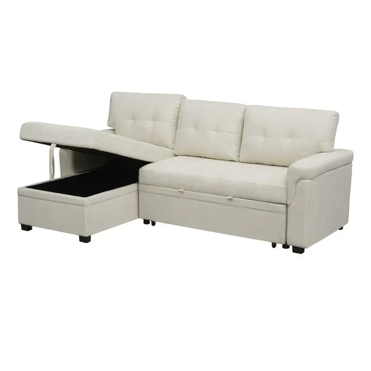 Canapé d'angle réversible convertible avec lit gigogne, méridienne de rangement et pieds durables