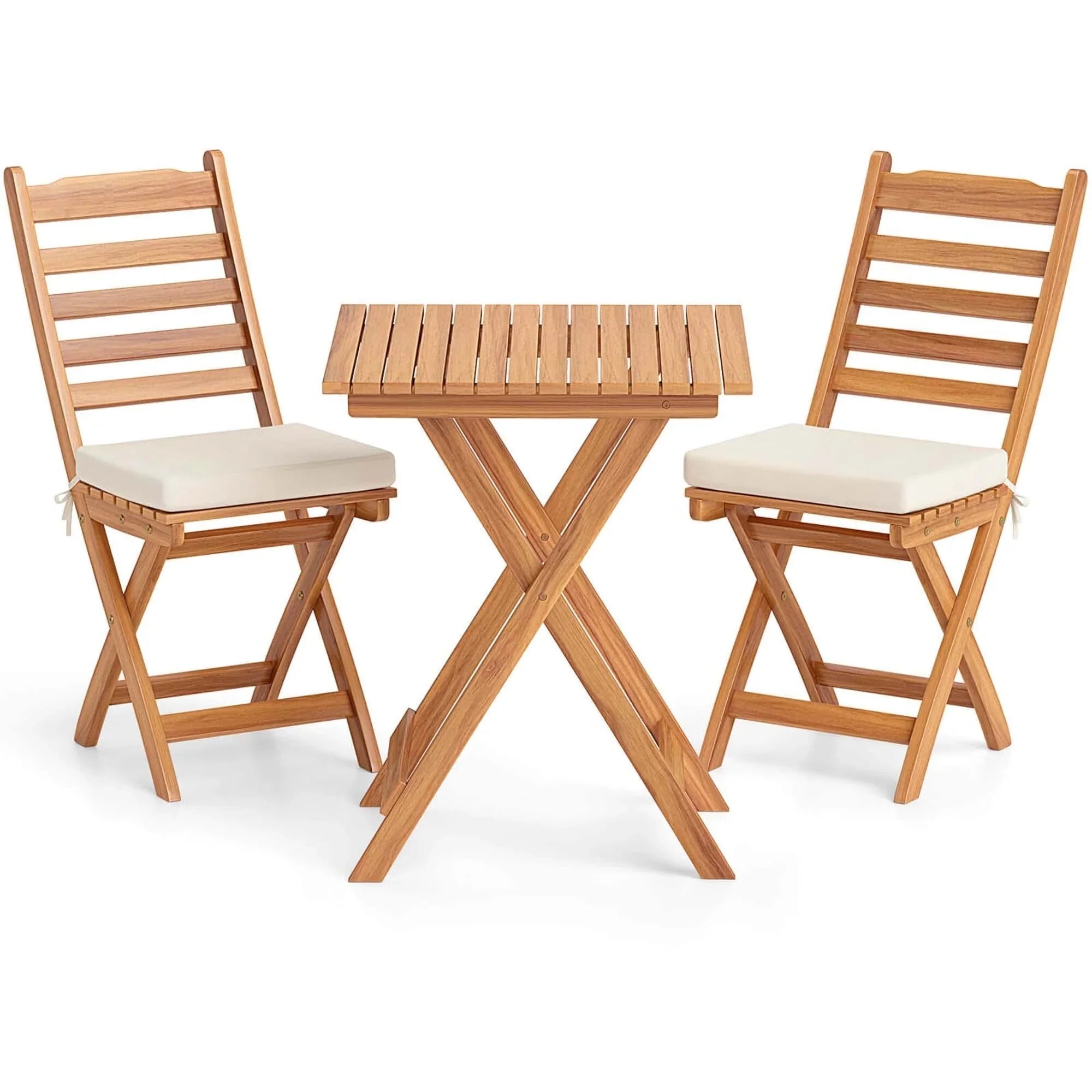 Ensemble bistrot pliant 3 pièces Patiojoy avec coussins de siège amovibles - Voir les détails