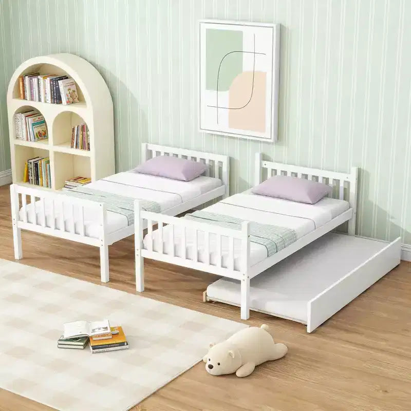 Lit superposé moderne en bois, double sur double avec lit gigogne, convertible en 2 lits