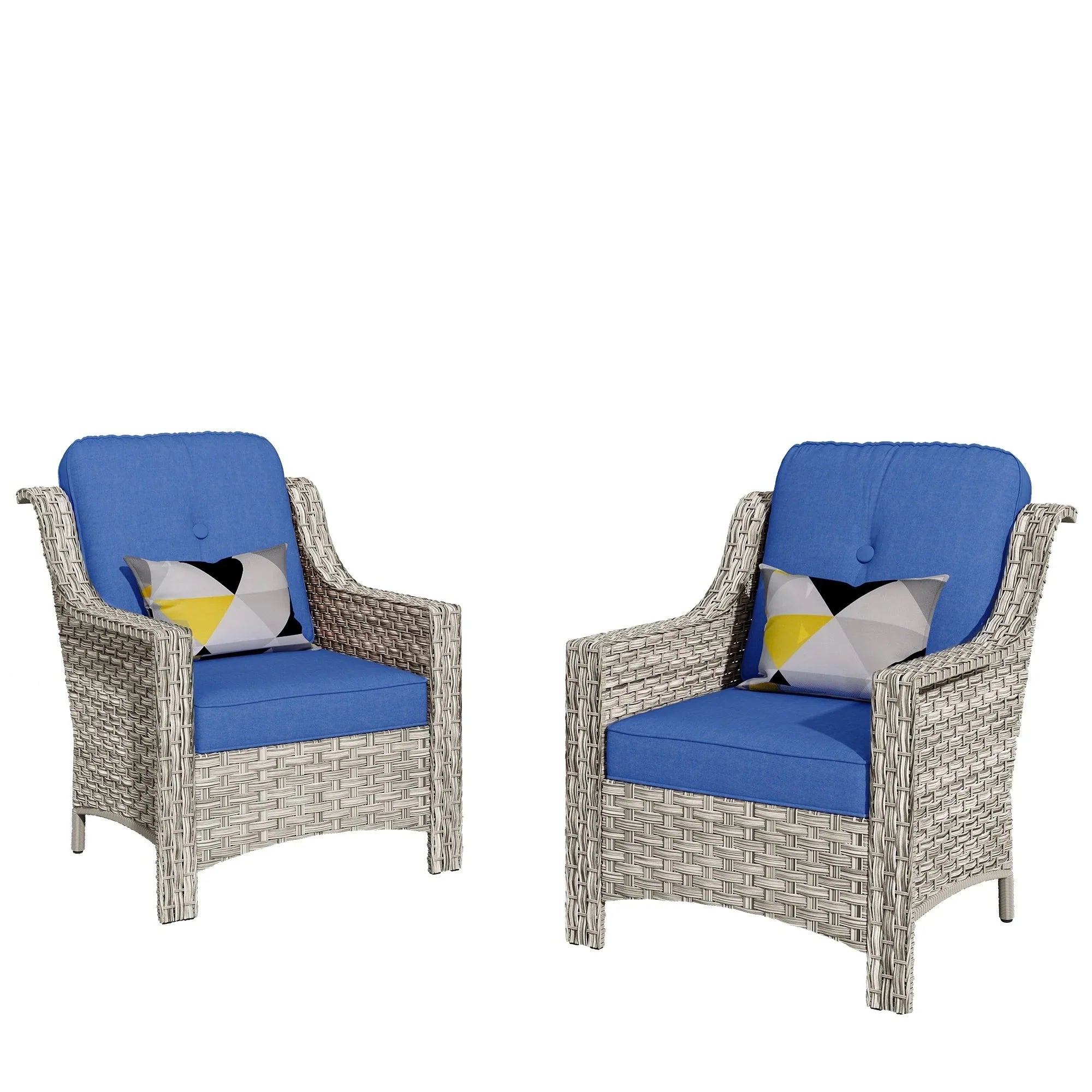 HOOOWOOO Ensemble de 2 chaises de patio extérieures en osier et rotin à dossier haut
