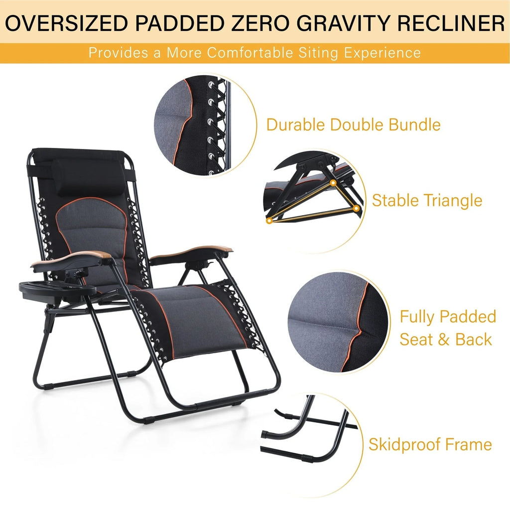 Fauteuil de relaxation zéro gravité XL surdimensionné rembourré avec accoudoirs plus larges et porte-gobelet réglable - N/A