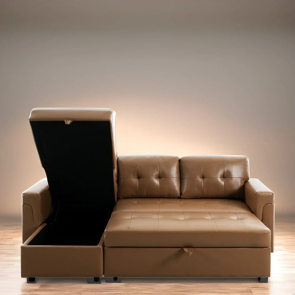 Canapé d'angle réversible convertible avec lit gigogne, méridienne de rangement et pieds durables