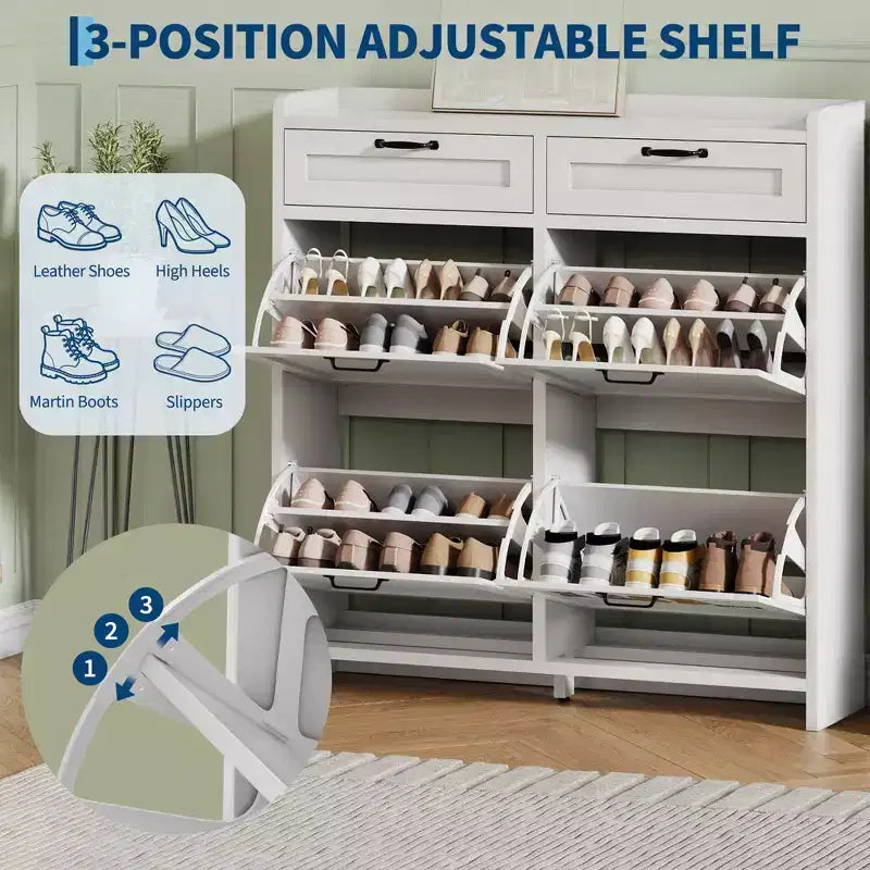 Meuble à chaussures avec 4 tiroirs basculants et 2 tiroirs supérieurs, meuble à chaussures en bois avec étagère réglable, armoires à chaussures autoportantes