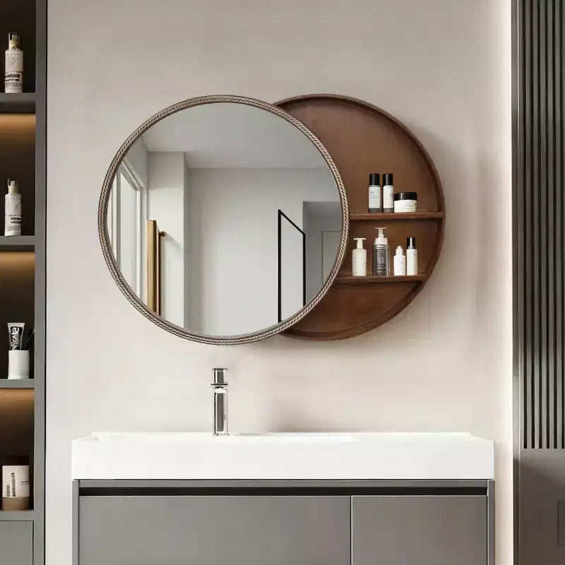 23.6 Miroir mural rond coulissant moderne avec rangement, miroir de courtoisie peu encombrant pour salle de bain, miroir décoratif pour salon