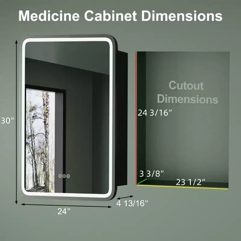 Armoire à pharmacie LED noire / blanche / dorée, porte simple, charnière à gauche ou à droite, encastrée ou murale