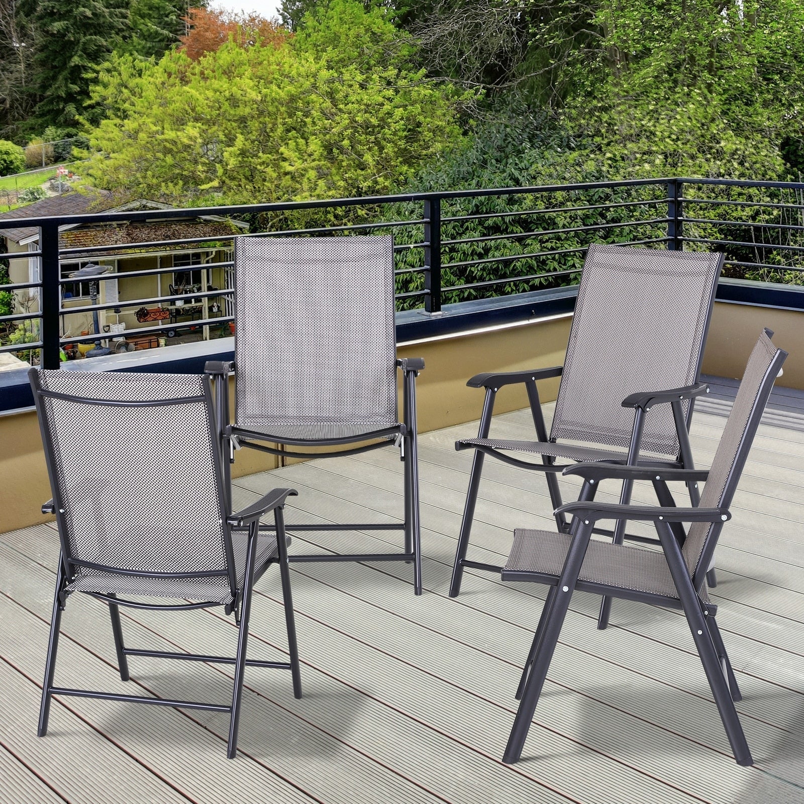 Lot de 4 chaises pliantes Outsunny au design simple et élégant, confortables pour la terrasse, le jardin et les voyages