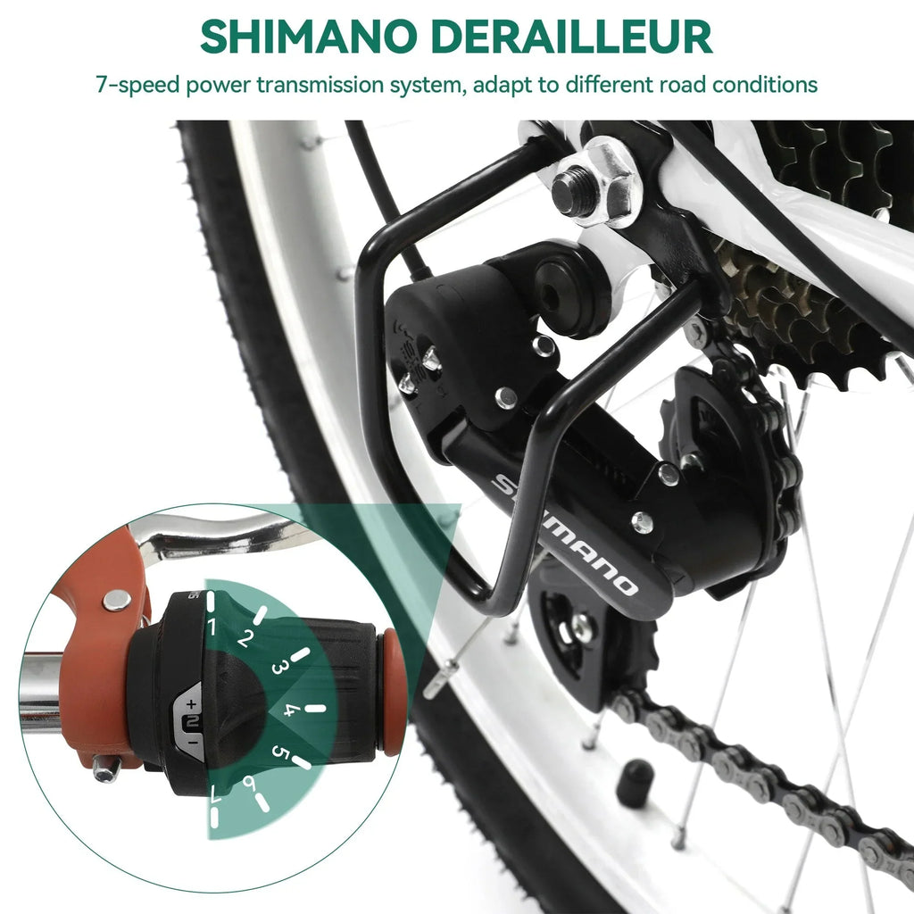 Moasis24/26 Vélo Cruiser 7 Vitesses, Vélo à Cadre Bas Ajustable, Vélo de Ville, Bicyclette