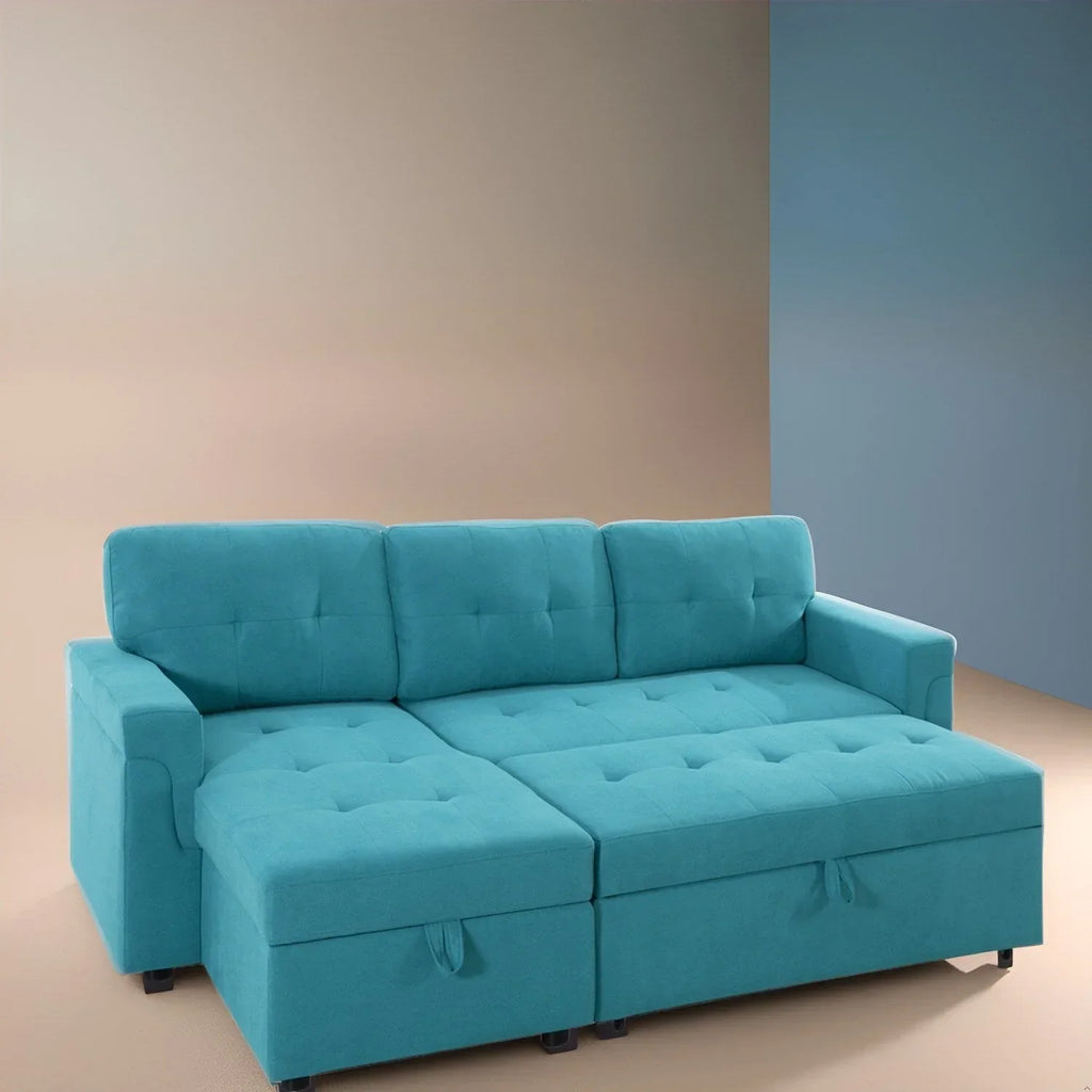 Canapé d'angle réversible convertible avec lit gigogne, méridienne de rangement et pieds durables