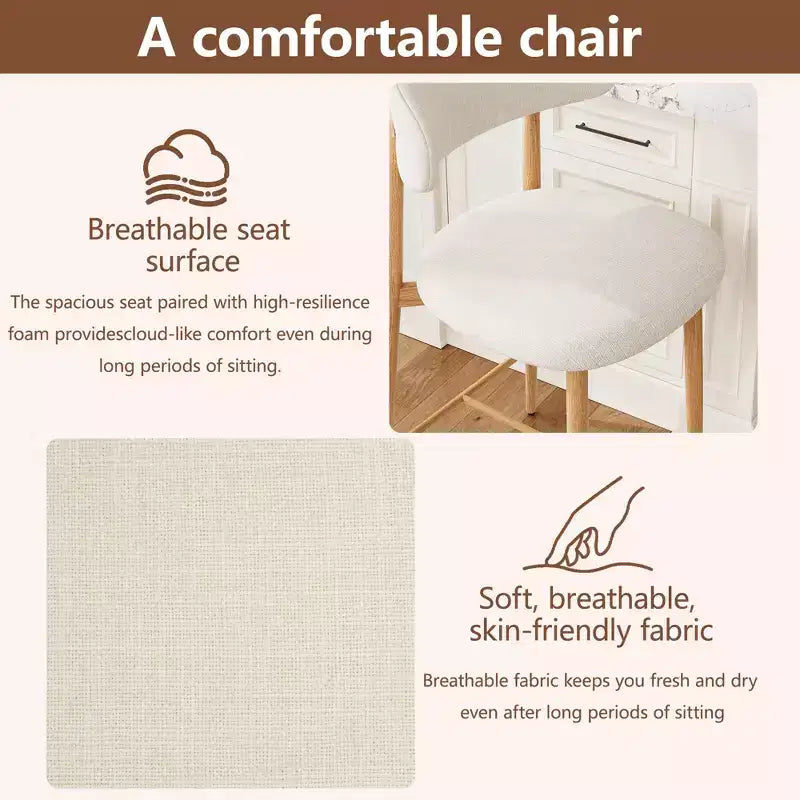 Tabouret de bar hauteur comptoir avec siège rembourré et pieds en métal, chaise d'îlot de cuisine moderne de 66,8 cm