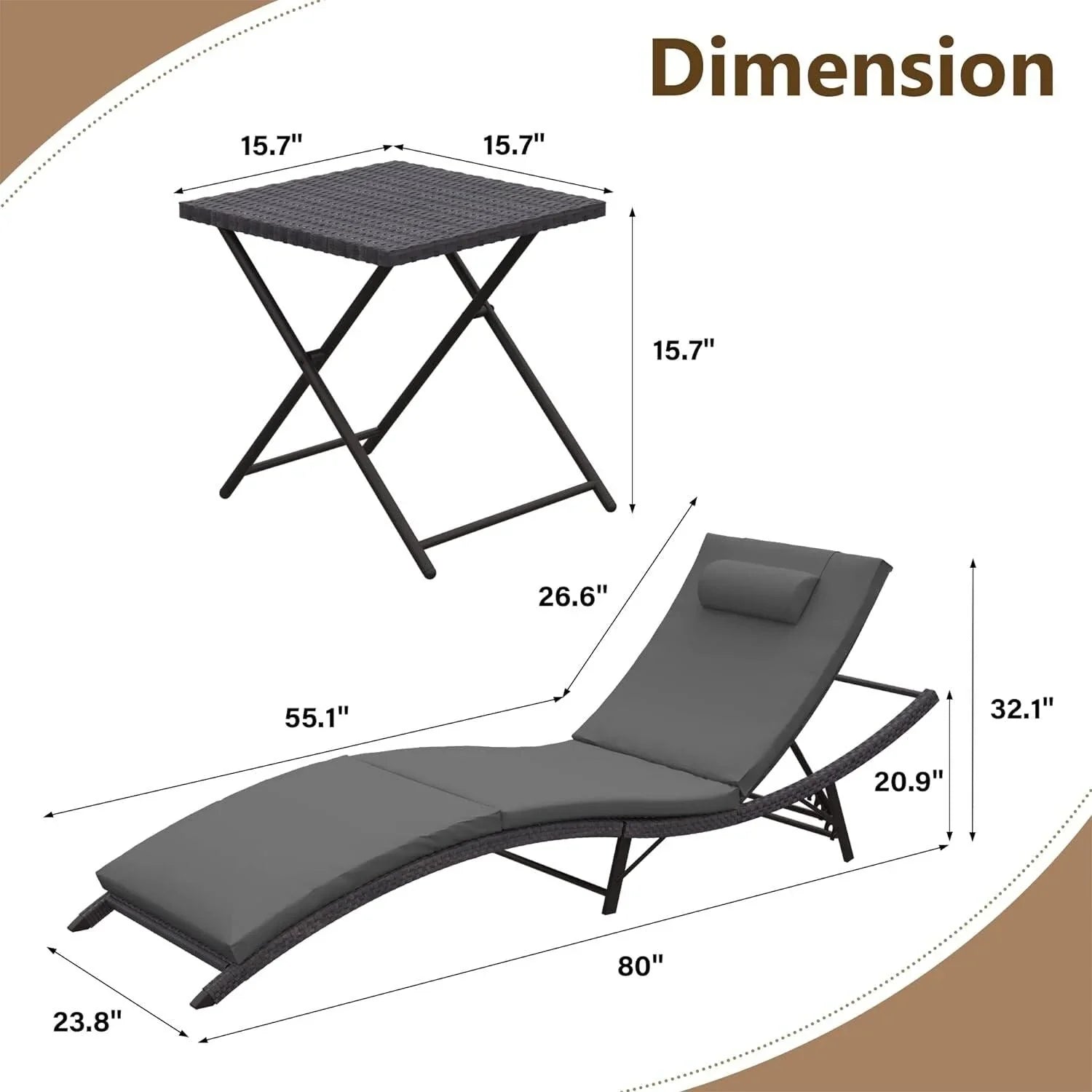 Ensemble de 3 chaises longues d'extérieur Kullavik