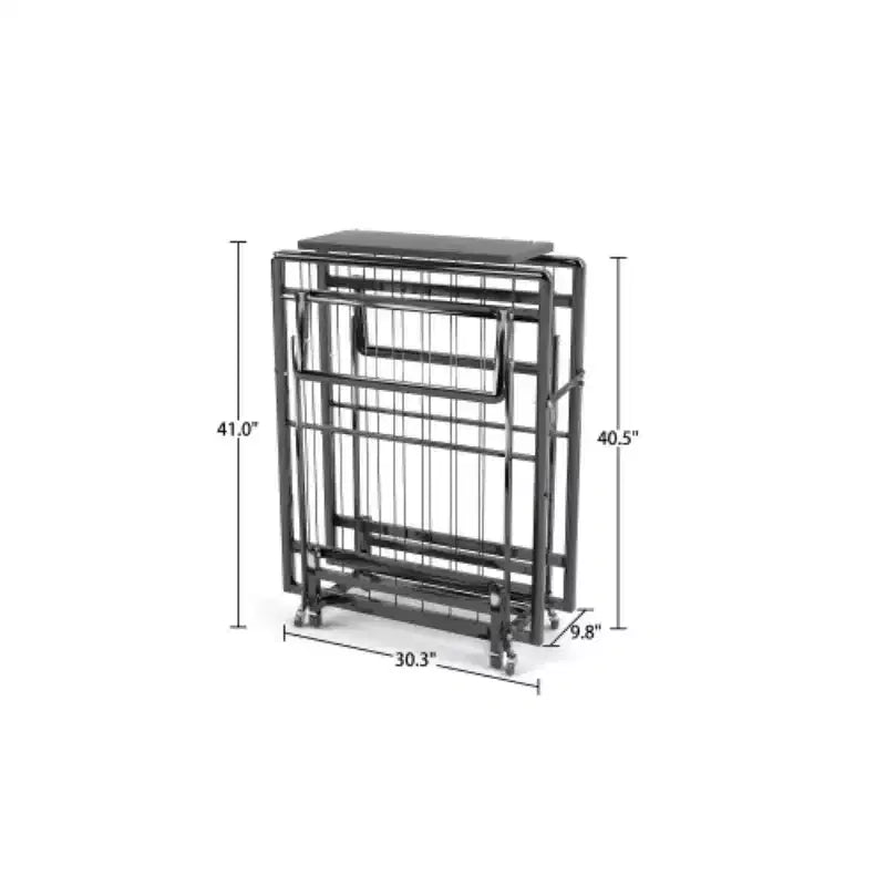 Lit pliant avec matelas, Lits d'appoint portables avec 4 roulettes, Matelas en mousse et cadre en métal, Lit pliant compact de taille berceau