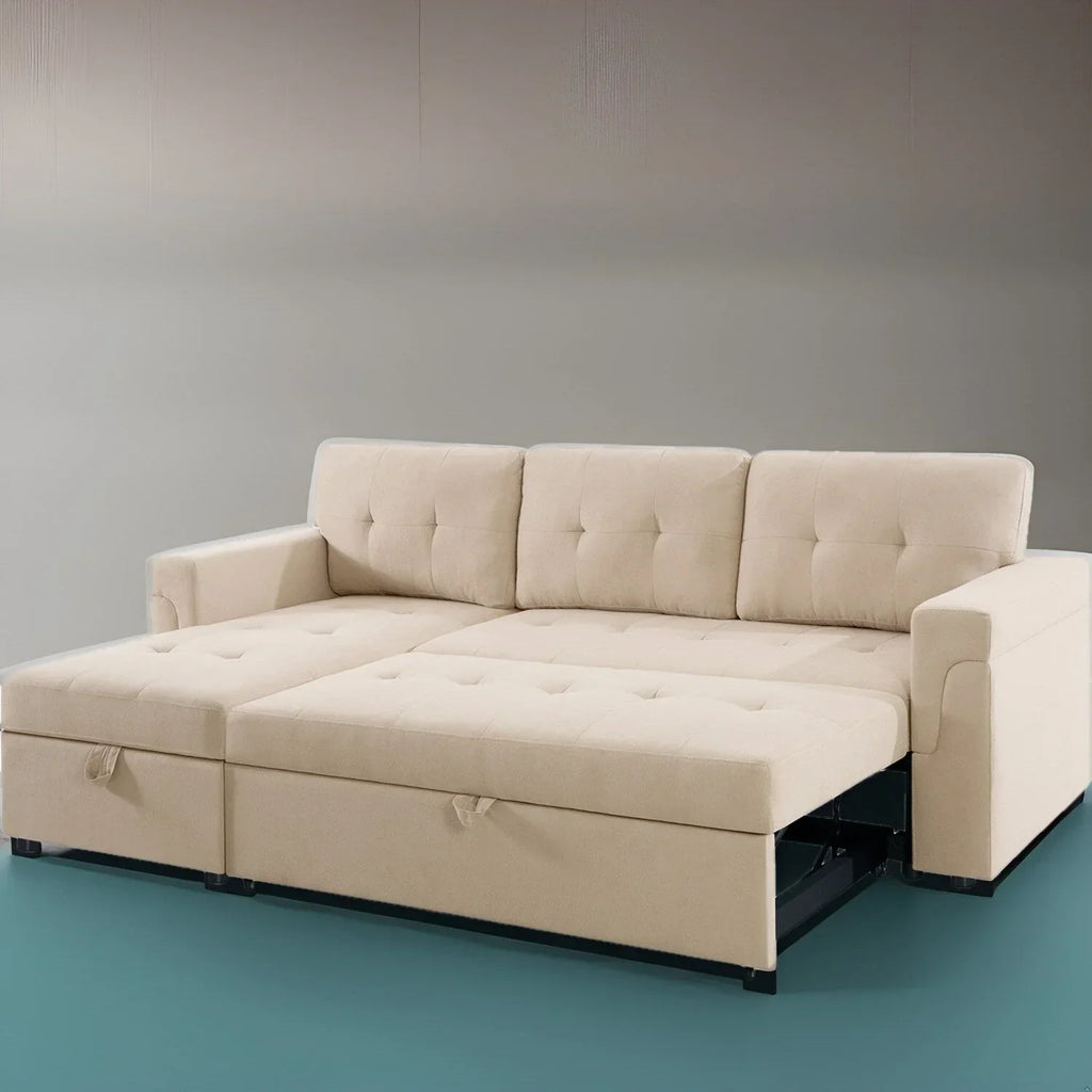 Canapé d'angle réversible convertible avec lit gigogne, méridienne de rangement et pieds durables