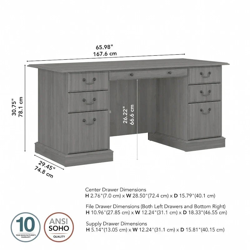 Bureau de direction Bush Furniture Saratoga avec tiroirs et rangements