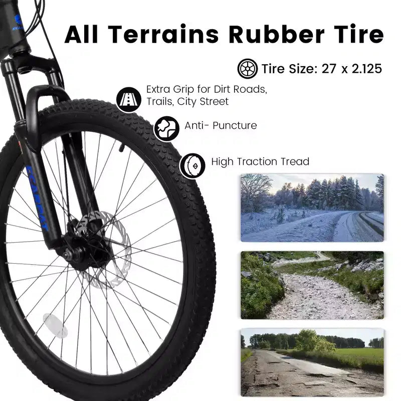 Vélo de montagne Okak 27,5 pouces avec double amortisseur avant et arrière, VTT 21 vitesses avec frein à disque mécanique, vélo adulte pour hommes et femmes