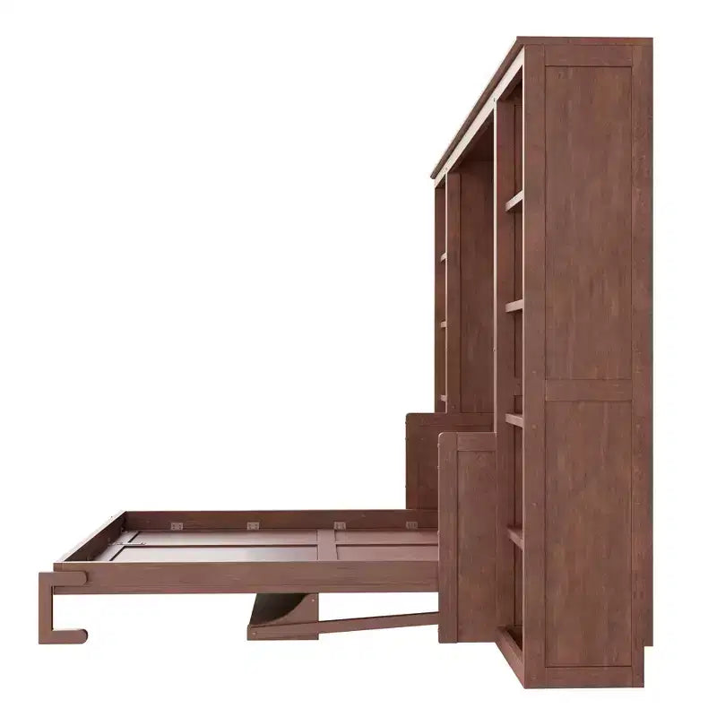 Lit escamotable grand lit/deux places avec bureau et étagère, brun foncé - ModernLuxe