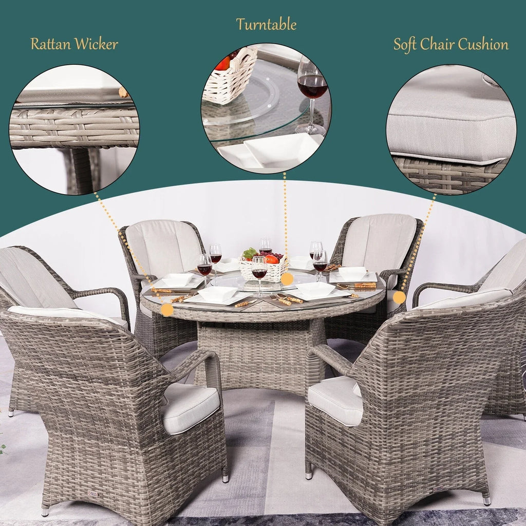 Ensemble de salle à manger rond 7 pièces en rotin tressé d'extérieur avec coussins par Moda Furnishings