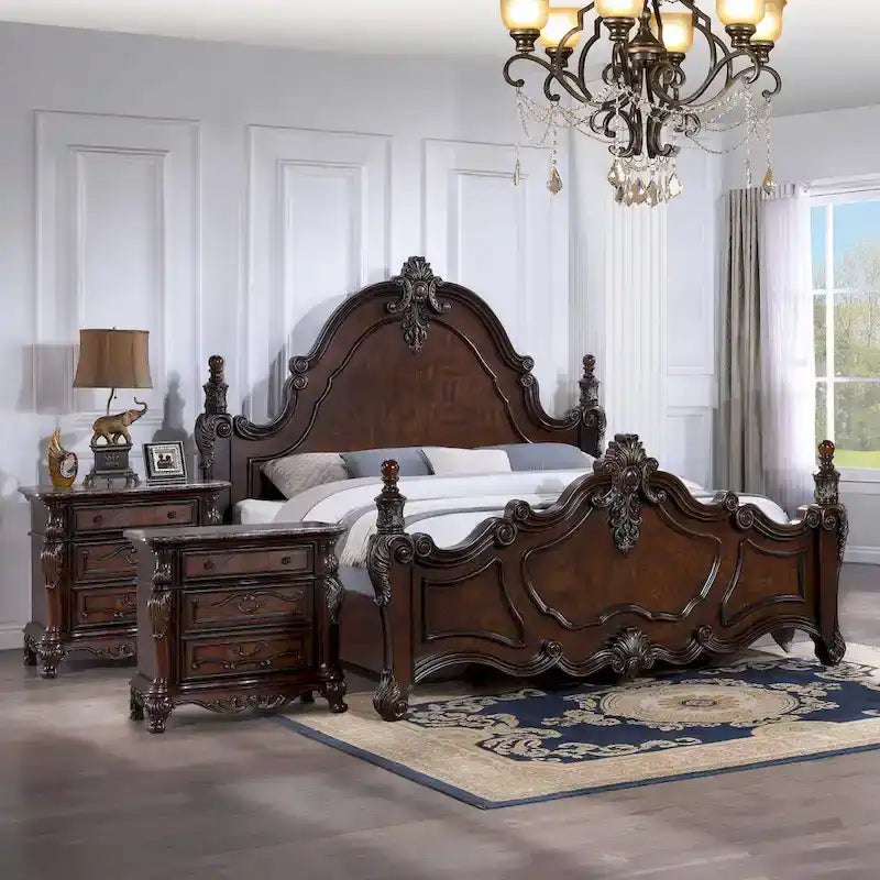 Chambre à coucher 3 pièces en bois de cerisier foncé Eugene Traditional de Furniture of America
