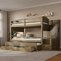 Lit superposé Whisen Twin XL avec lit gigogne, lit superposé avec rangement, lit superposé en bois massif, escalier de rangement, armoire, 3 tiroirs, pour enfants