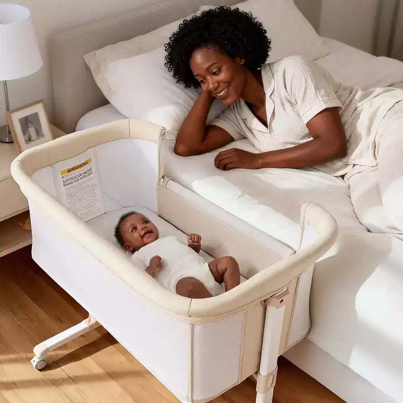 Berceau cododo à roulettes – Beige / Gris / Rose, pour 1 bébé