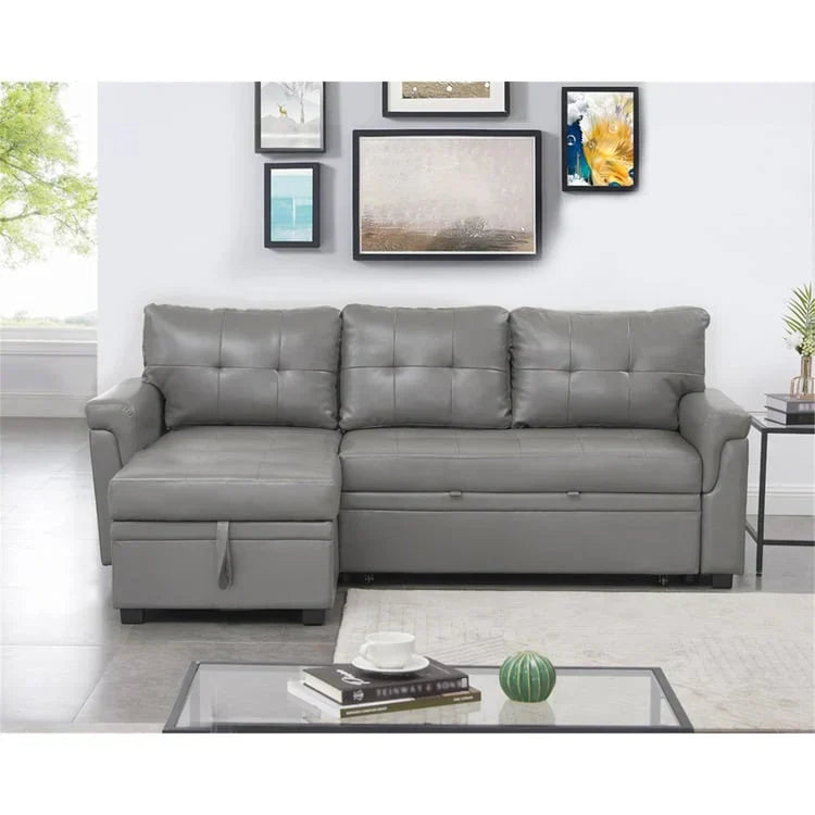Canapé d'angle réversible convertible avec lit gigogne, méridienne de rangement et pieds durables