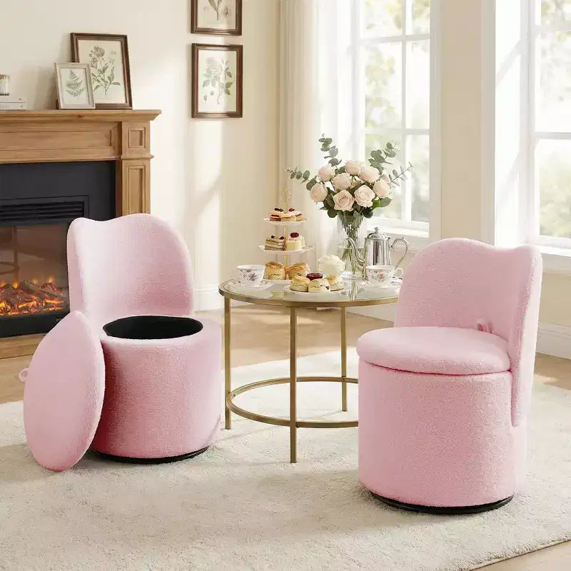 Chaise de vanité pivotante avec rangement, tabouret de maquillage rond rembourré avec dossier, fauteuil d'appoint rembourré doux pour chambre et salon