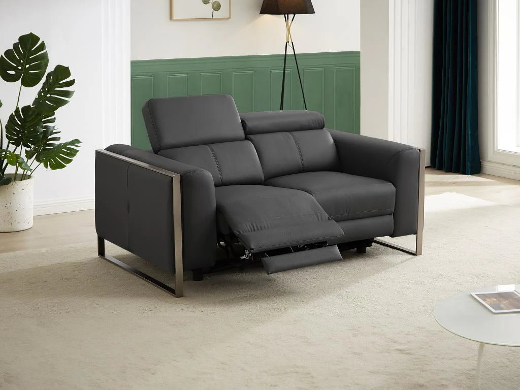 Canapé 2 places électrique Meublori en cuir gris anthracite