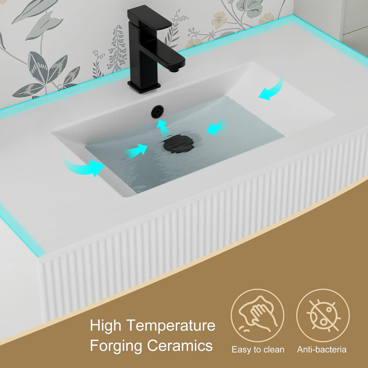 Meuble-lavabo de salle de bain Wavy Line 30/36/48 avec évier et robinet