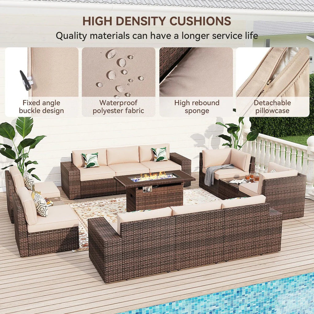 Ensemble de mobilier de jardin 13 pièces avec table brasero de 44 pouces