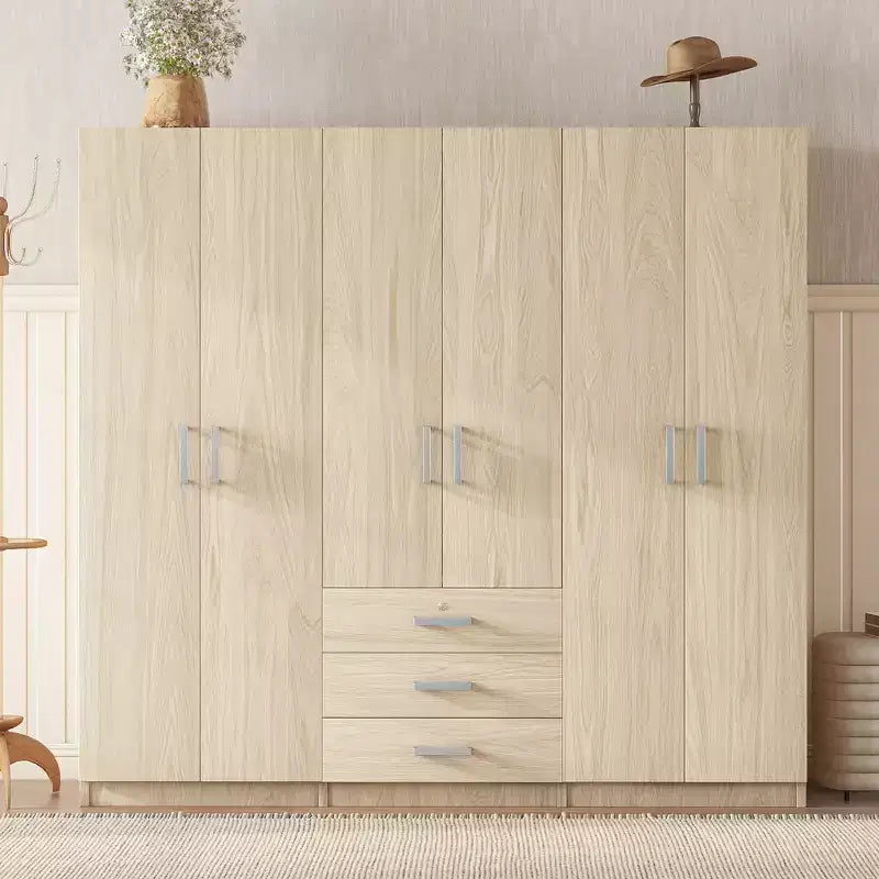 Armoire 6 portes en bois avec tiroirs pour chambre à coucher