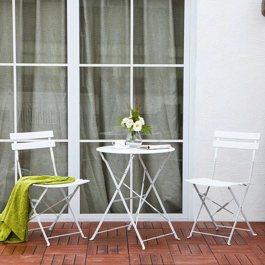 Ensemble bistrot pliant en métal 3 pièces, salon de conversation intérieur/extérieur résistant aux intempéries pour patio, cour, jardin
