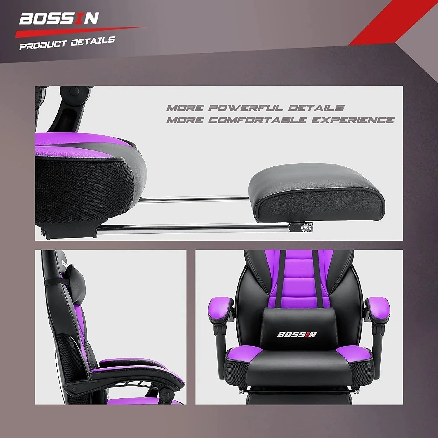 Chaise de jeu style course BOSSIN, fauteuil gamer grande taille 300 lb, chaise d'ordinateur à dossier haut