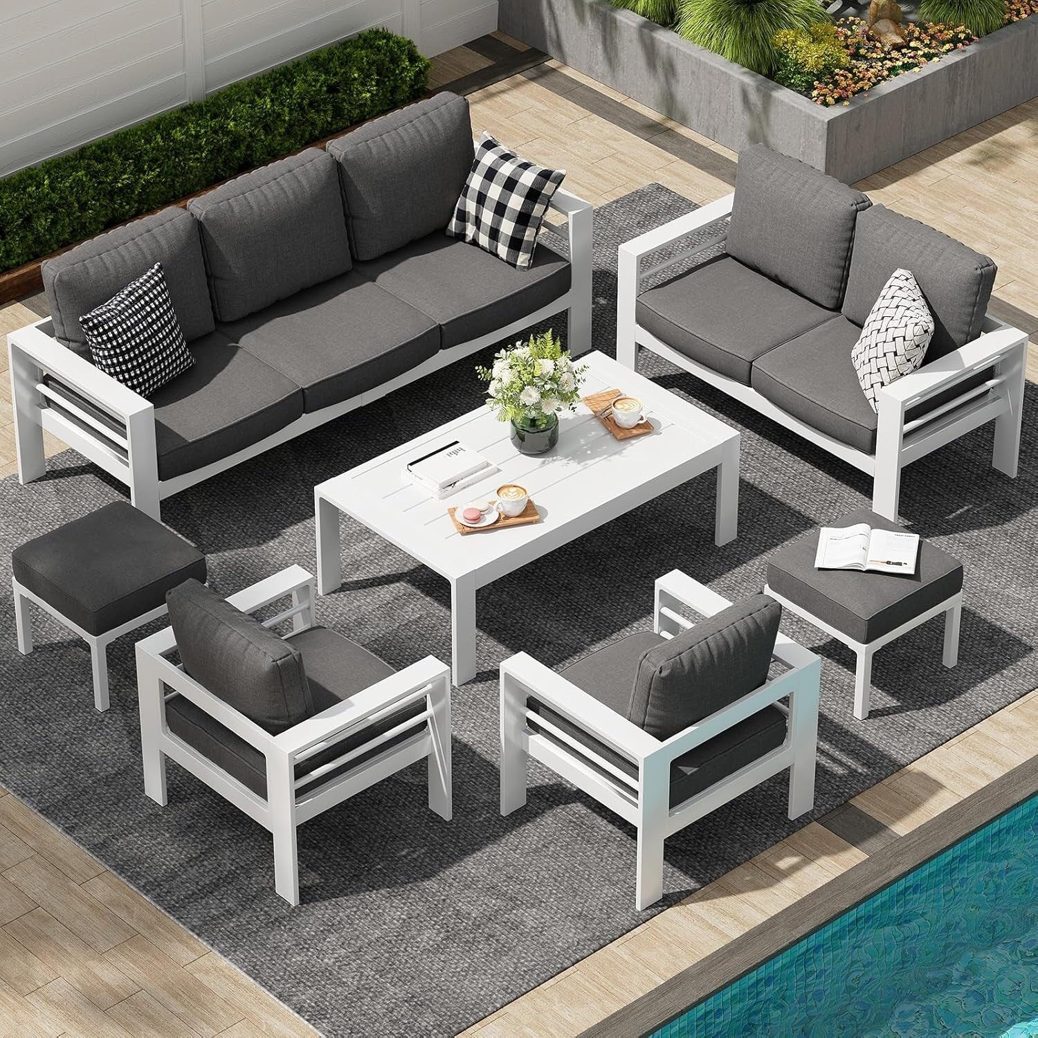 AECOJOY Ensemble de 7 Meubles de Jardin en Aluminium pour Extérieur