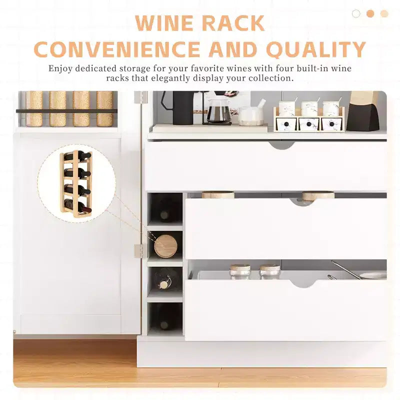 Garde-manger de cuisine autoportant 77H, armoire de rangement de style ferme avec étagères réglables, étagères de porte, tiroirs et casiers à vin - ModernLuxe