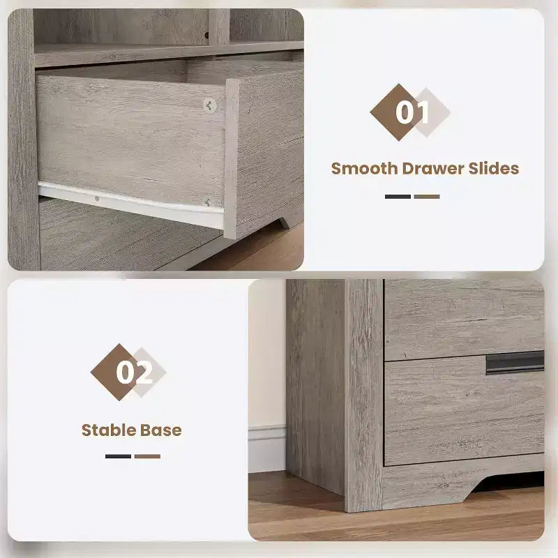 Bibliothèque haute de 72 po avec 4 tiroirs, étagère de rangement autoportante de style campagnard pour chambre à coucher, salon, bureau à domicile