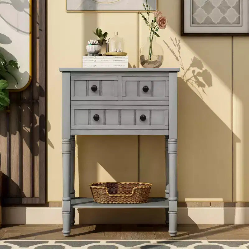 Console étroite de 60 cm avec 3 tiroirs et étagère, table d'appoint pour petite entrée ou salon