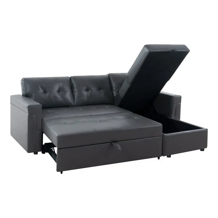 Canapé d'angle réversible convertible avec lit gigogne, méridienne de rangement et pieds durables