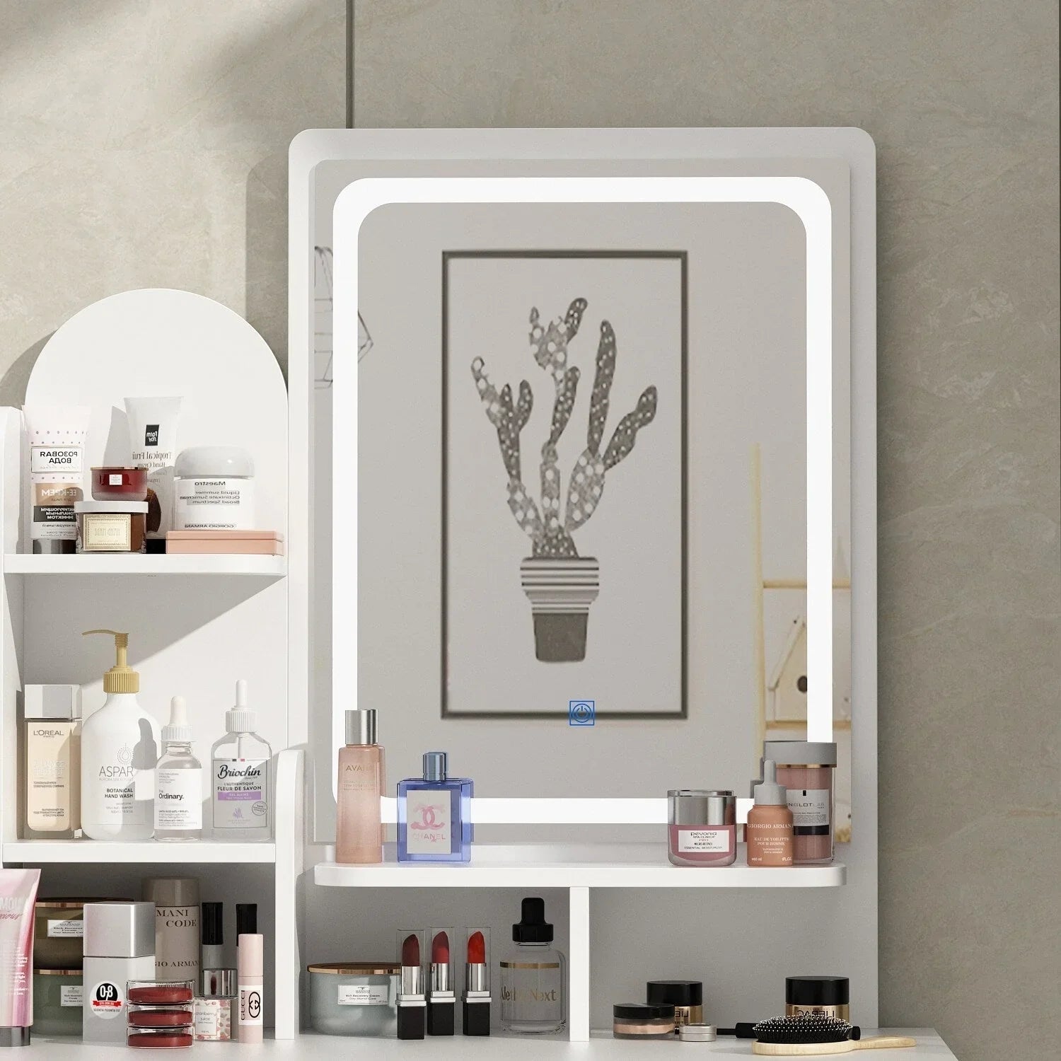 Coiffeuse avec miroir LED intégré et tabouret