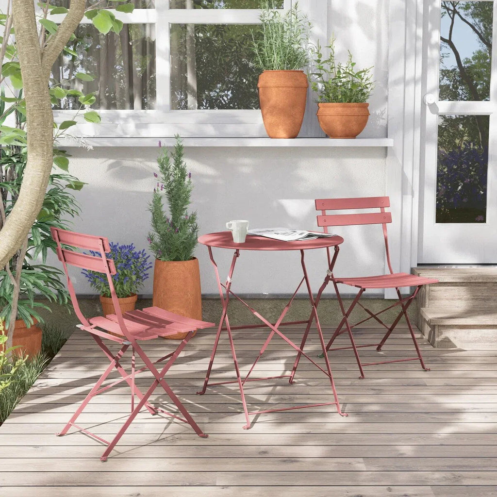 Ensemble bistrot pliant en métal 3 pièces, salon de conversation intérieur/extérieur résistant aux intempéries pour patio, cour, jardin