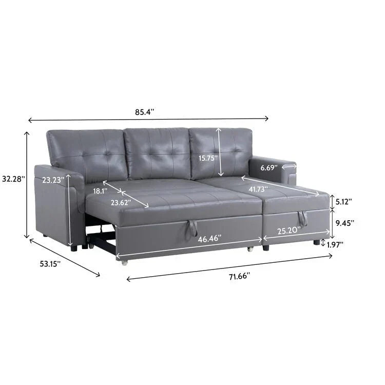 Canapé d'angle réversible convertible avec lit gigogne, méridienne de rangement et pieds durables