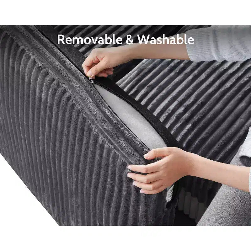Canapé d'angle modulaire en velours côtelé Dyonery avec housses lavables