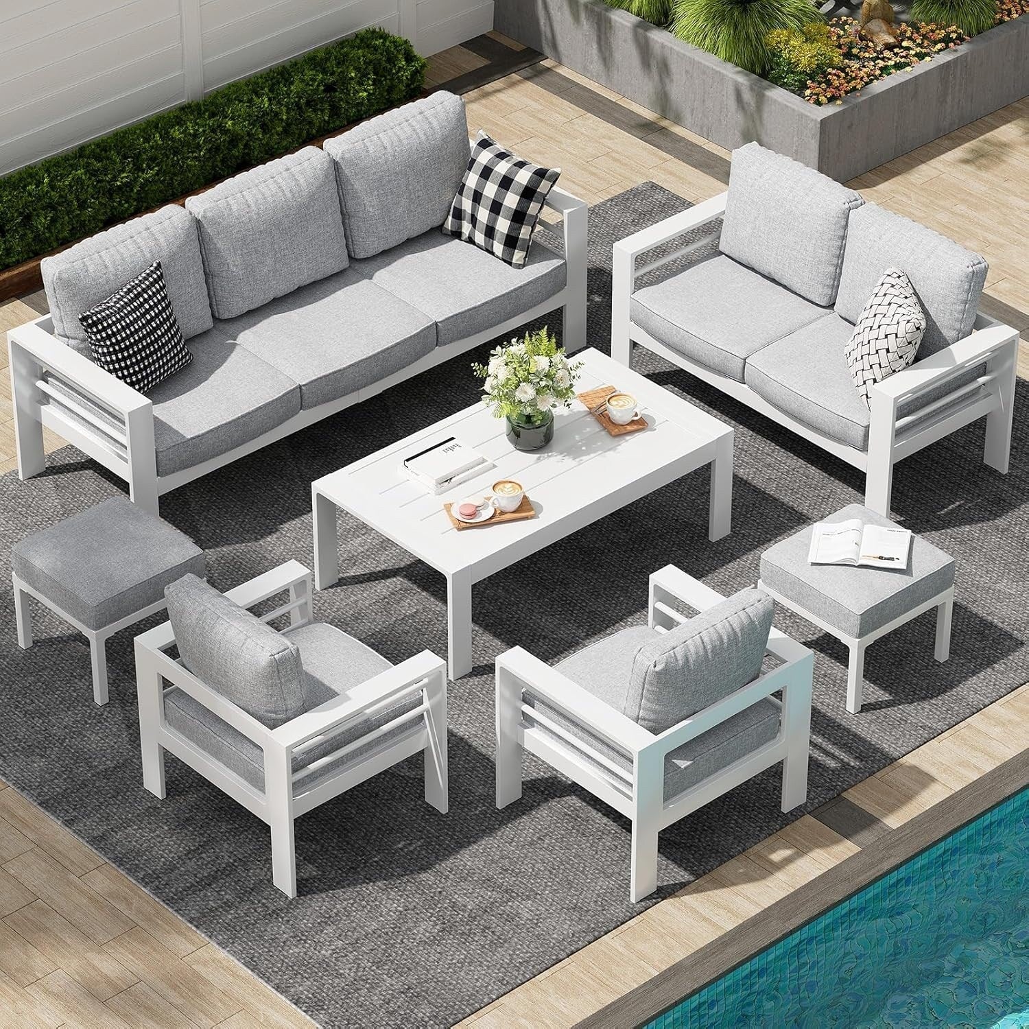 AECOJOY Ensemble de 7 Meubles de Jardin en Aluminium pour Extérieur