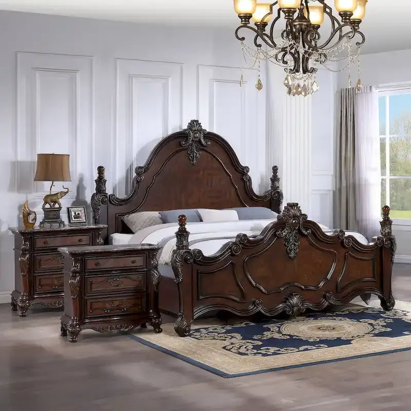 Chambre à coucher 3 pièces en bois de cerisier foncé Eugene Traditional de Furniture of America