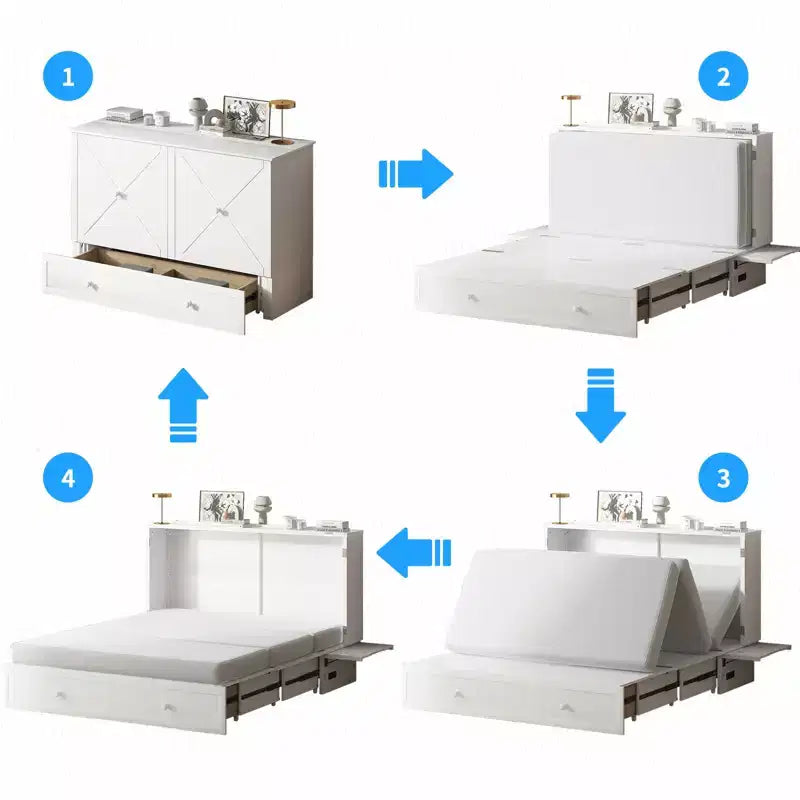 Lit escamotable Mjkone Murphy Queen, lit coffre Cube avec station de charge et espace de rangement