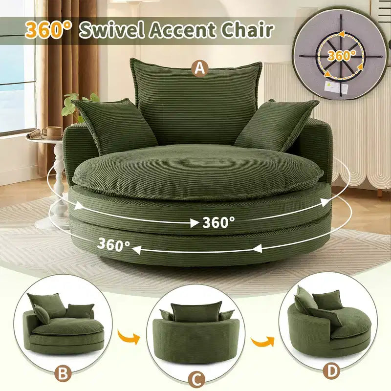 Fauteuil d'appoint pivotant à 360°, Fauteuil pivotant rond en forme de baril avec coussin pour salon